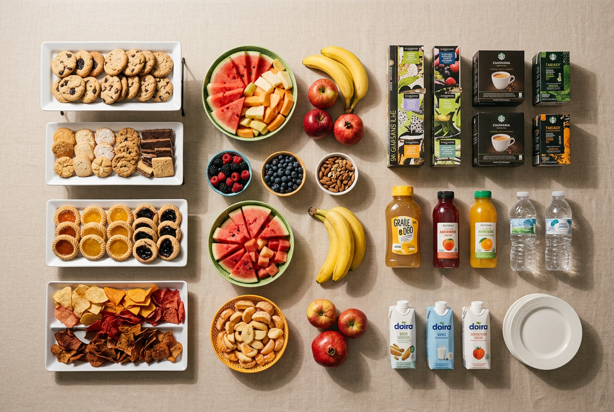 Pantry — Surtimos tu pantry con snacks saludables, fruta fresca y surtido de bebidas para que el equipo se mantenga enfocado y con energía durante toda la jornada